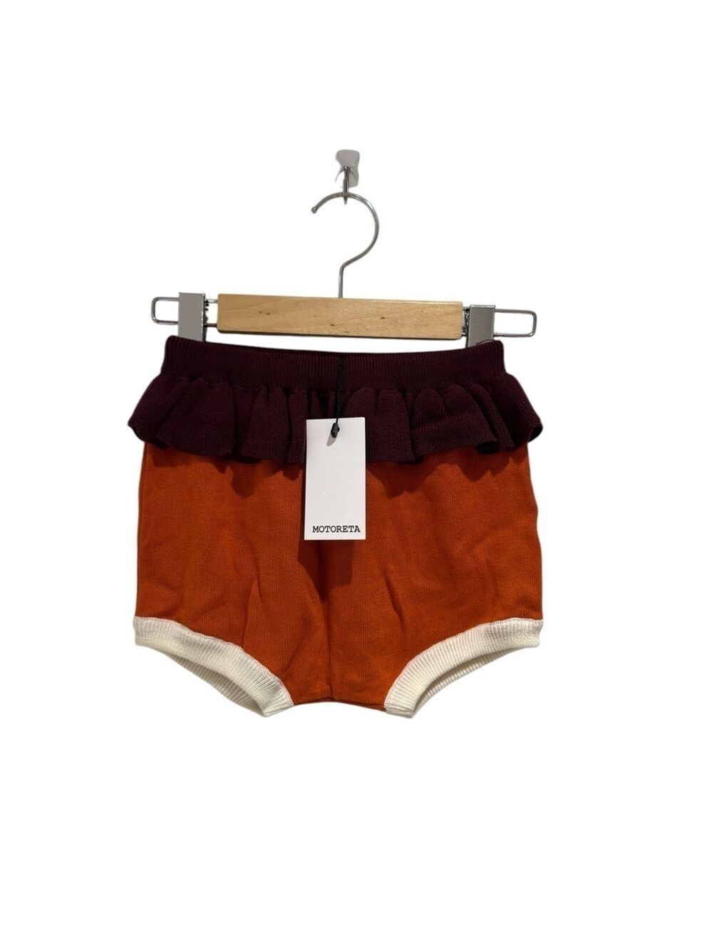 MOTORETA Kids Orange and Burgundy Ruffle Knit Shorts - size 6/7